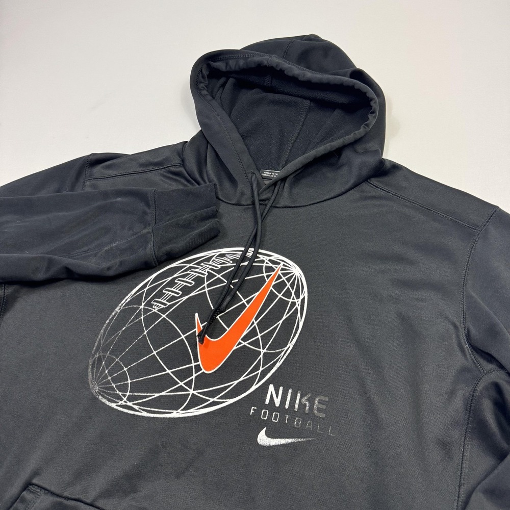 NikeFootball Hoodie Mens XL Black Dri-Fit Pullover Sweatshirt Athletic Swoosh